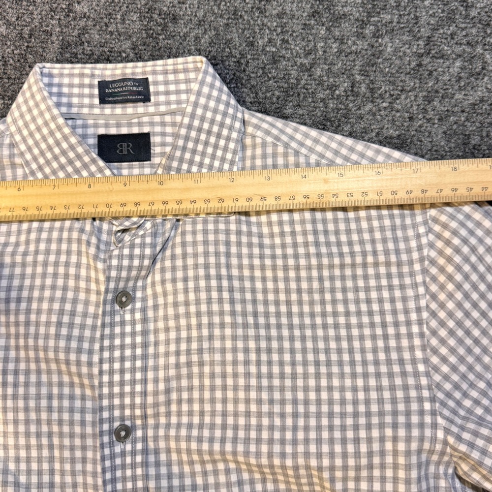 Banana Republic Dress Shirt Mens M Grey Gingham Leggiuno Italian Fabric Tailored - Picture 5 of 10